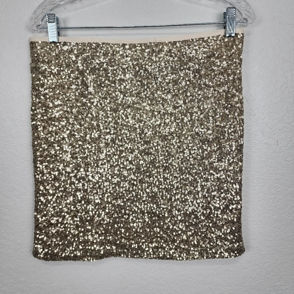 NWT Arden B Gold Sequin Pull-on Skirt Size L